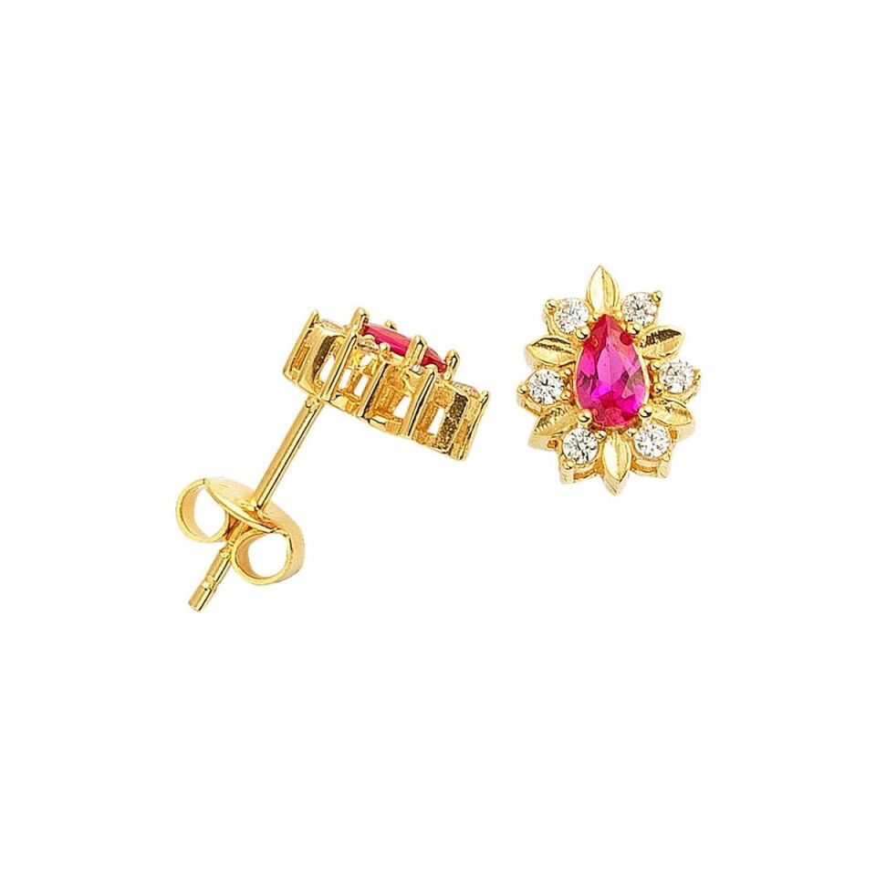 Fuchsia Damla Taşlı Altın Küpe