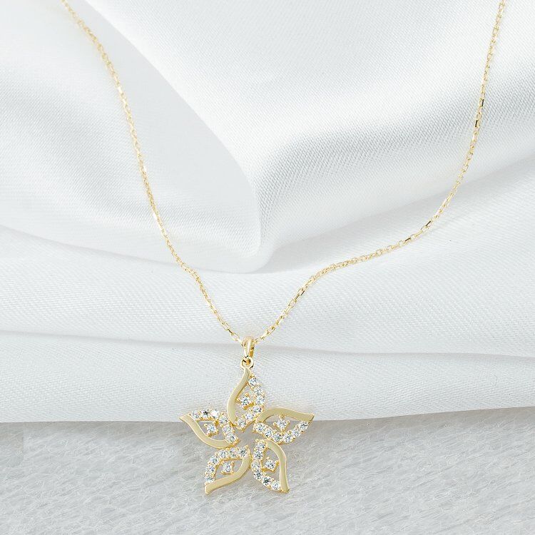 Çiçekli Taşlı 14 Ayar Altın Kolye