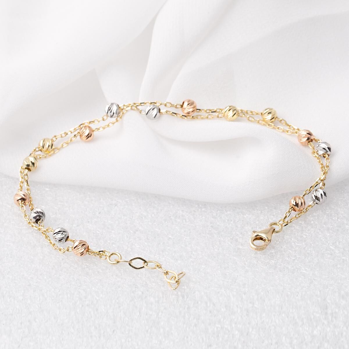 Çift Sıra Top Top Altın Bileklik