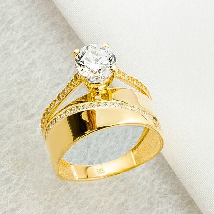 Sırataşlı Alyans Yüzük 14 Ayar Altın Yüzük