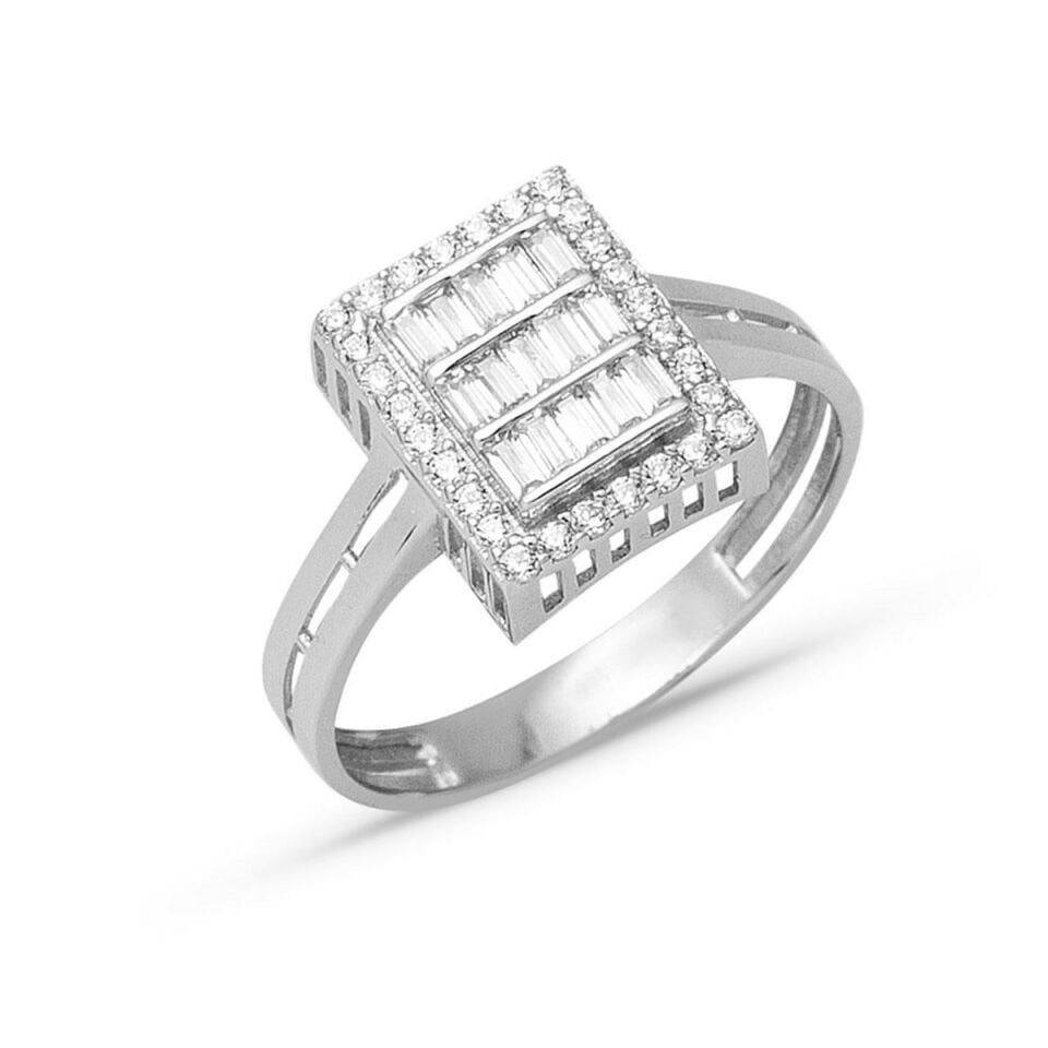 Beyaz Altın Baget Taşlı Spor Yüzük