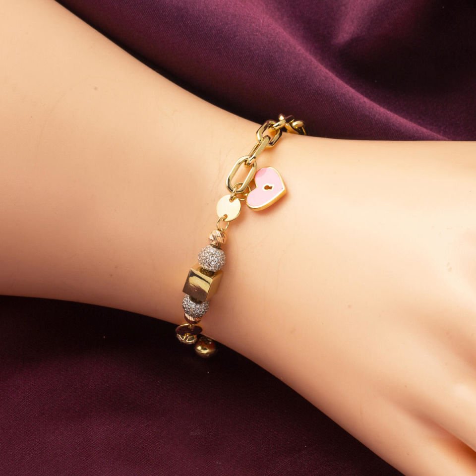 Kalp Charm Altın 14 Ayar Bileklik