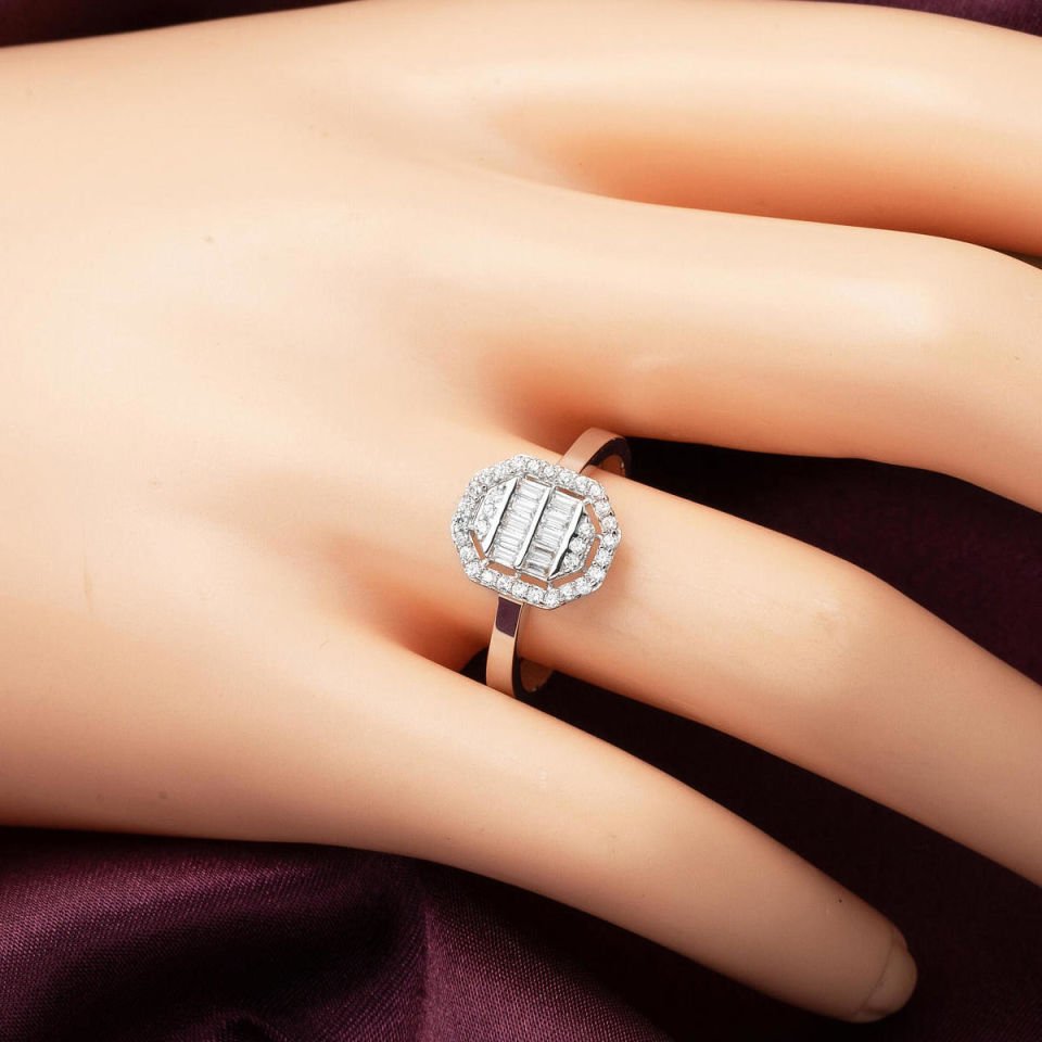 Köşeli 14 Ayar Beyaz Altın Baget Set