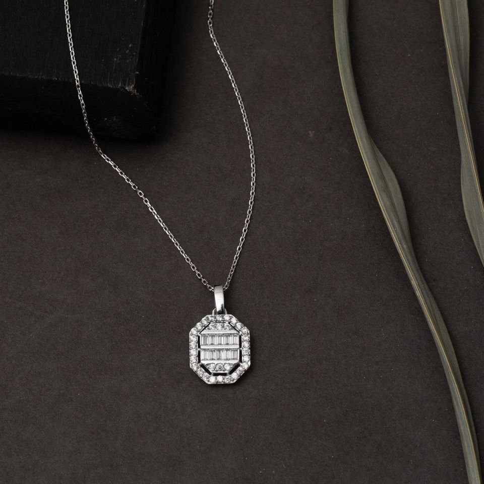 Köşeli 14 Ayar Beyaz Altın Baget Set