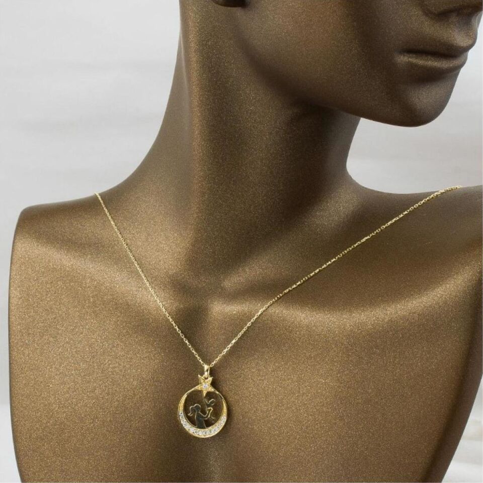 Ay Yıldızlı Anne Bebek 14 Ayar Altın Kolye