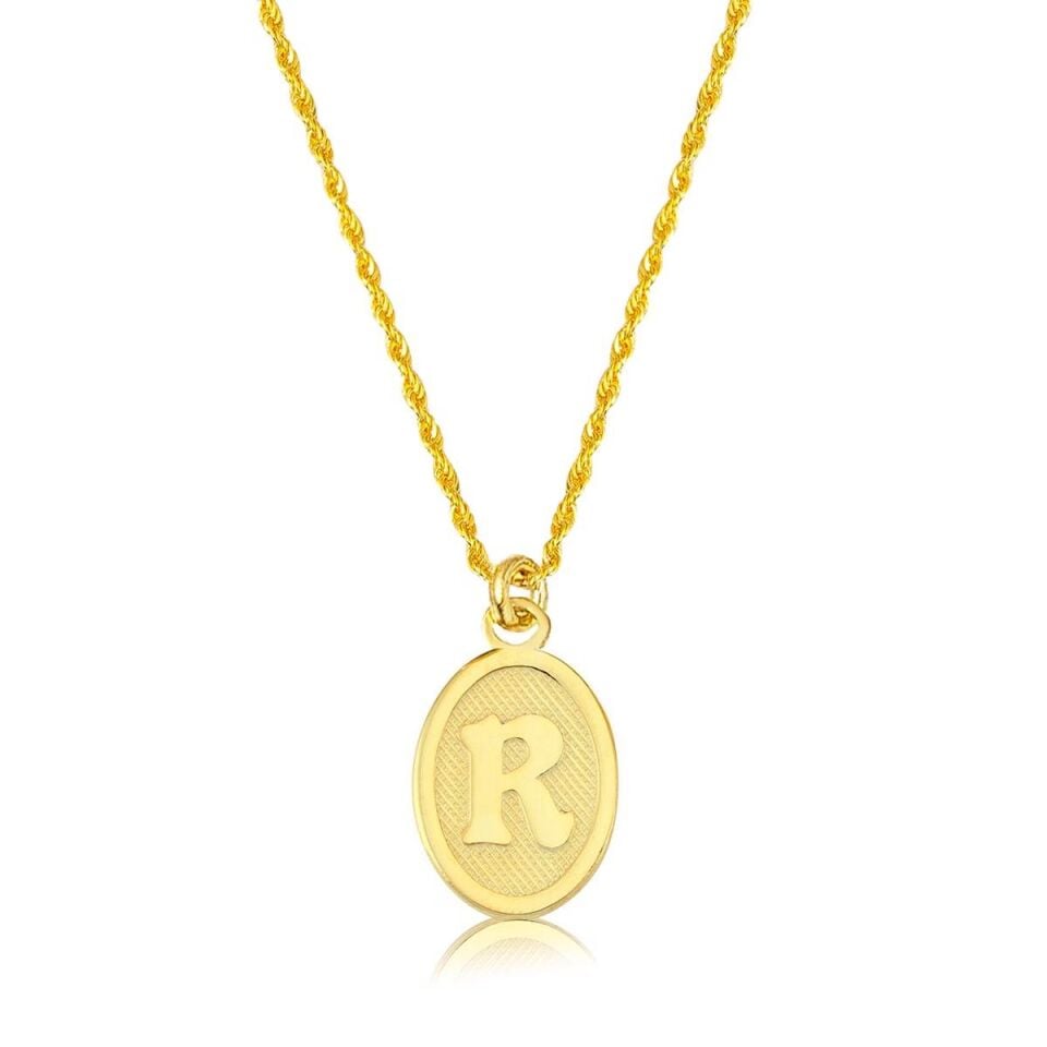 R Harfi Oval Altın Kolye