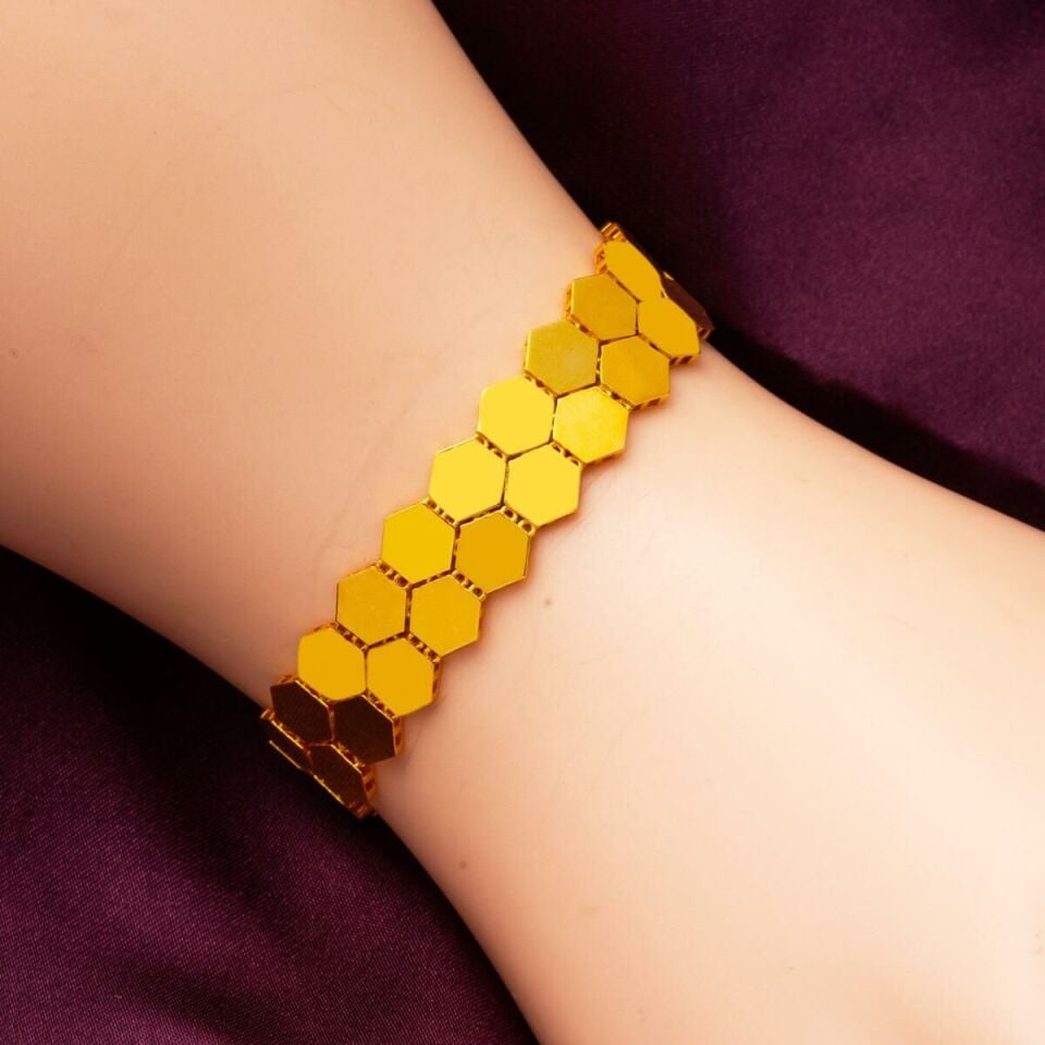 22 Ayar Bal Peteği Tasarım Altın Bileklik