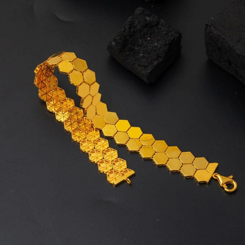 22 Ayar Bal Peteği Tasarım Altın Bileklik