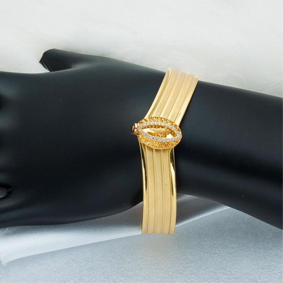 3 Sıralı Tuğralı Hasır Altın Kelepçe Bilezik