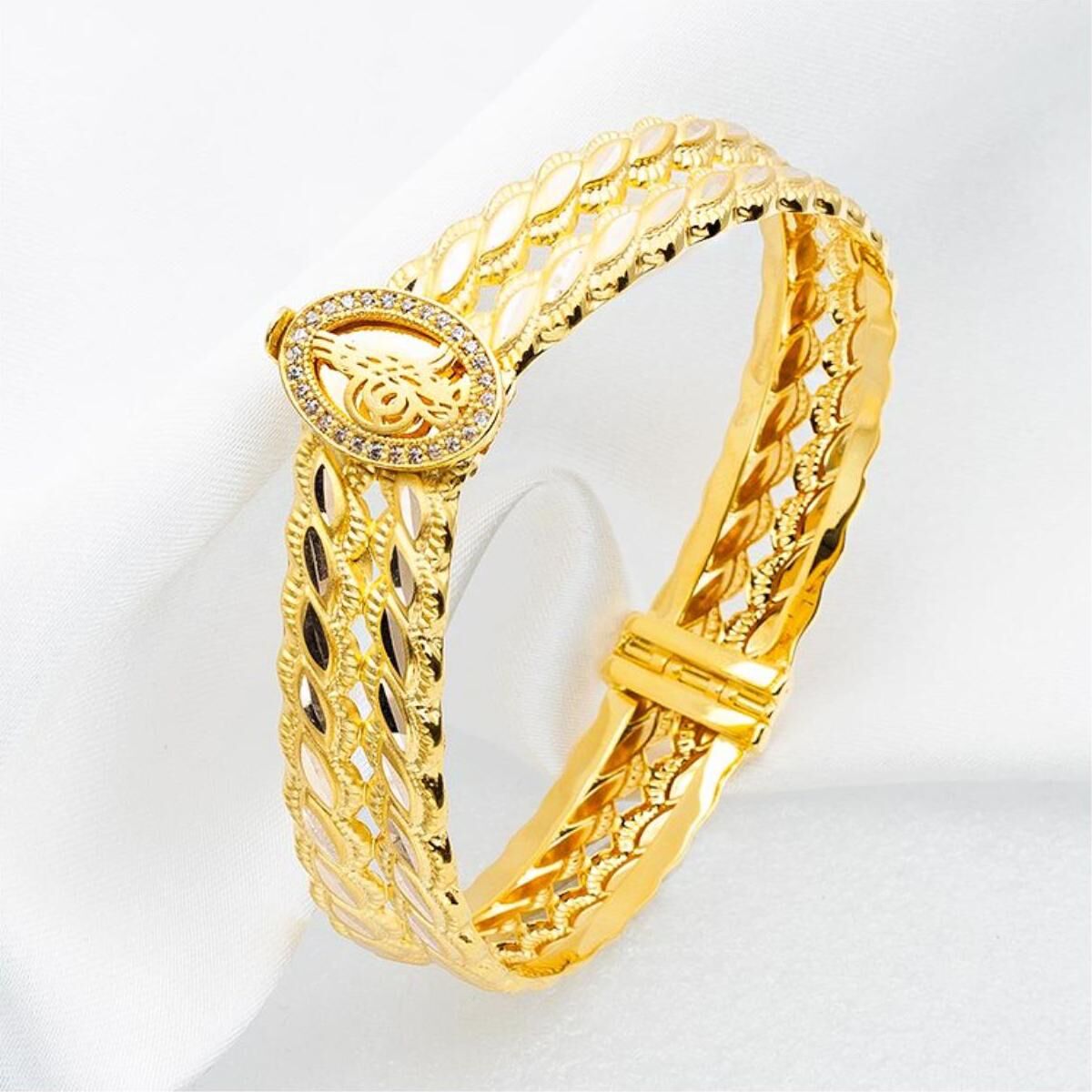 2'li Örgülü Tuğralı Altın Kelepçe Bilezik