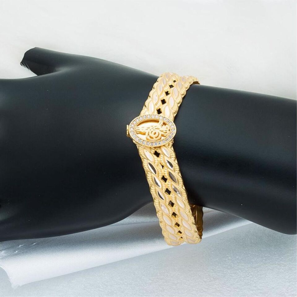 2'li Örgülü Tuğralı Altın Kelepçe Bilezik