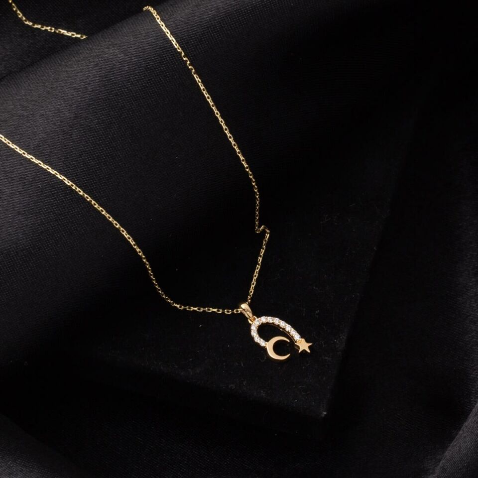 Ay Yıldız Türkiyem 14 Ayar Altın Kolye