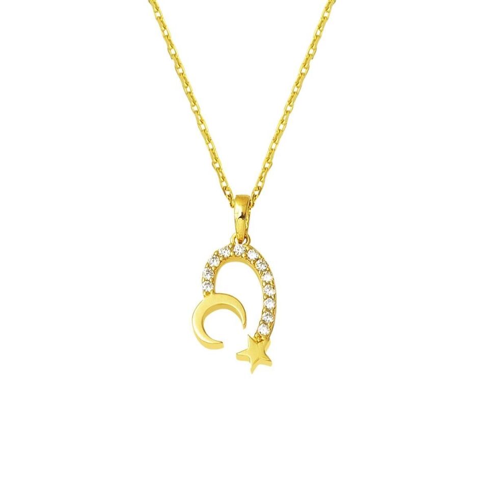 Ay Yıldız Türkiyem 14 Ayar Altın Kolye