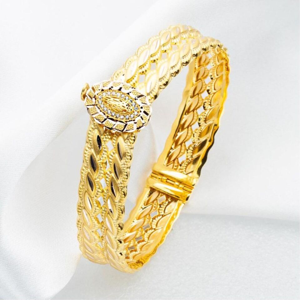 Örgülü Tuğralı Altın Kelepçe Bilezik