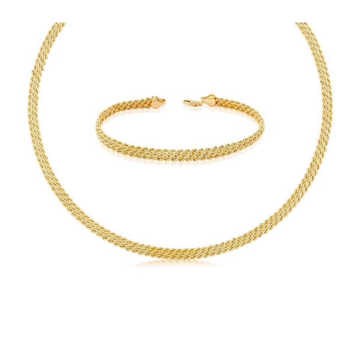 Örgü Zincir Gerdanlık & Bileklik Altın Set