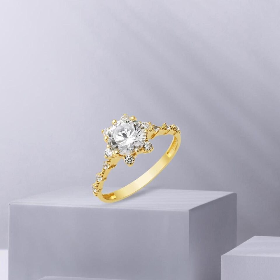 Hanımeli Tektaş Sarı Altın Yüzük