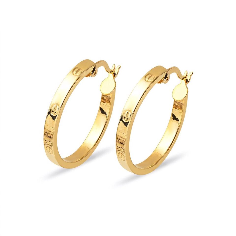 Vidalı 4 cm Çaplı Halka Altın Küpe