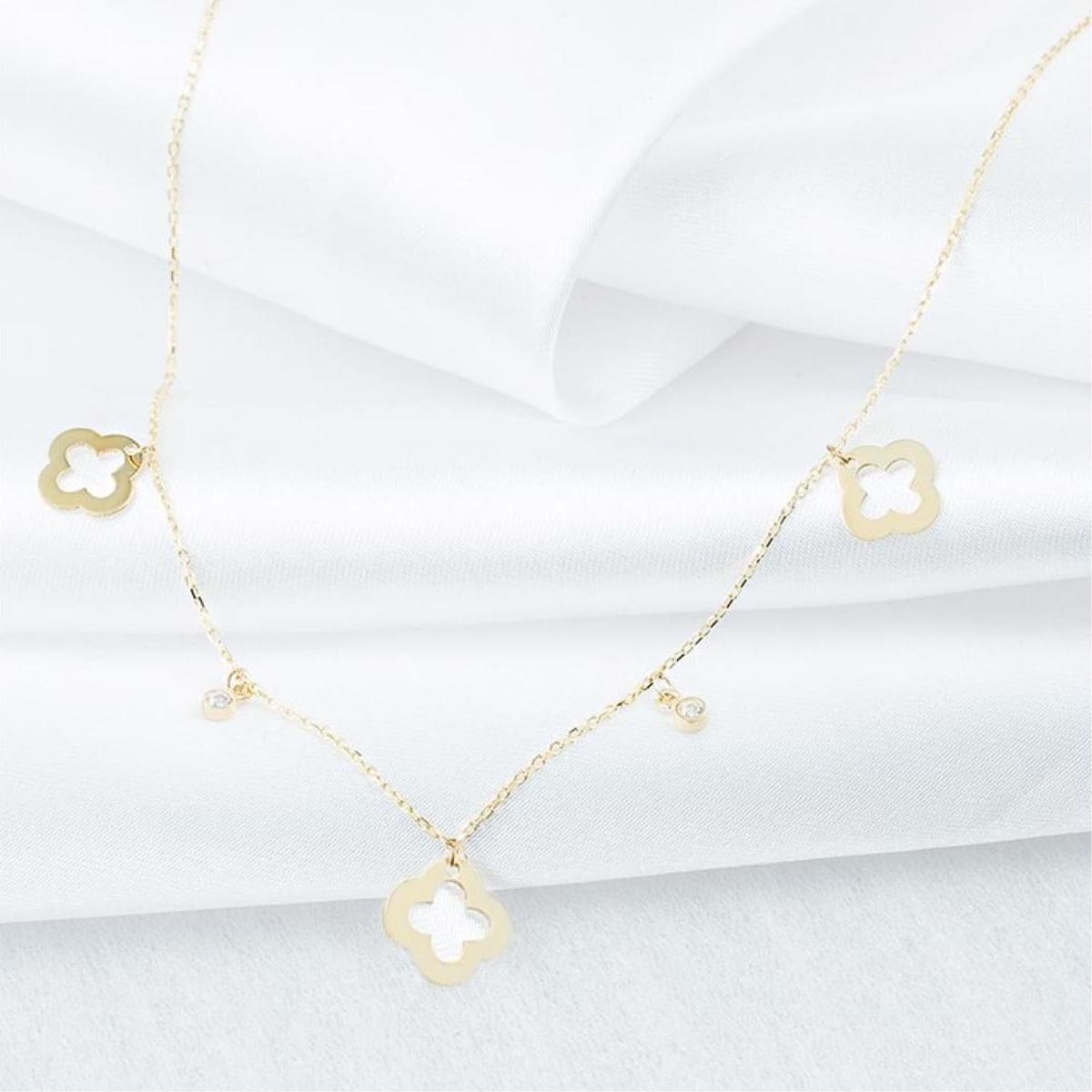 Taşlı Çiçekli 14 Ayar Altın Kolye