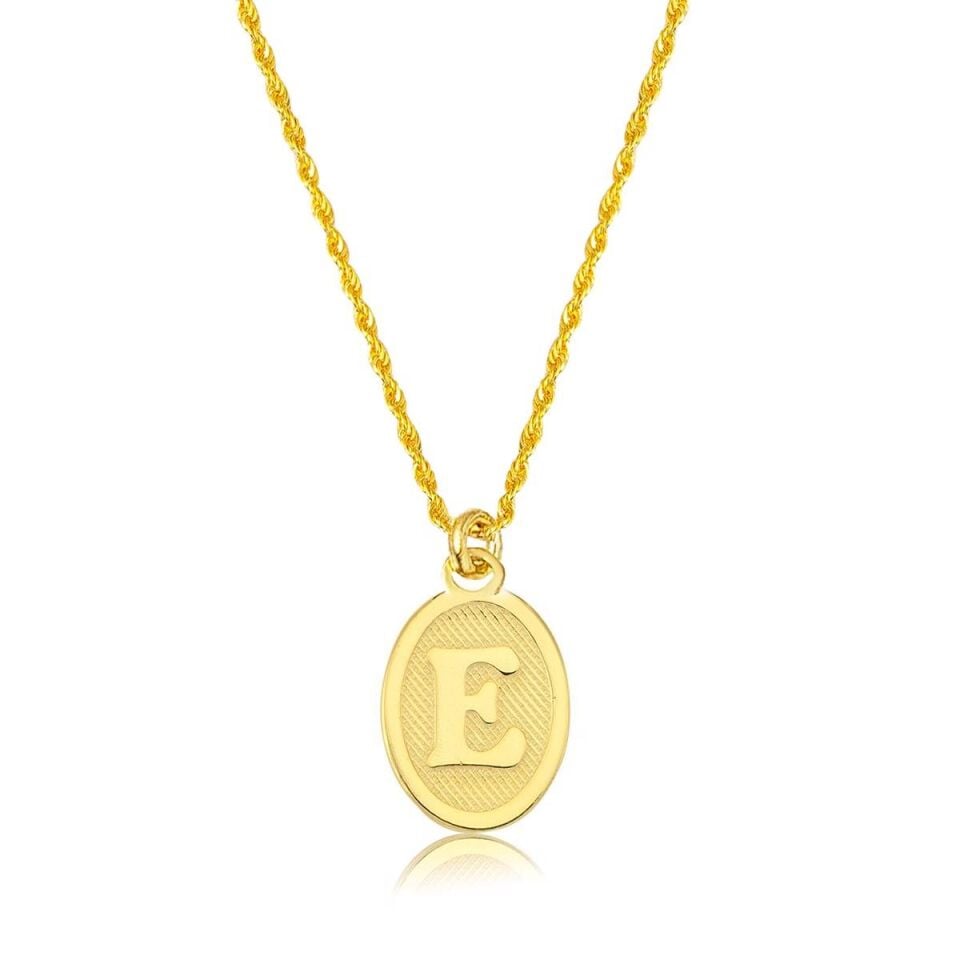 E Harfi Oval Altın Kolye