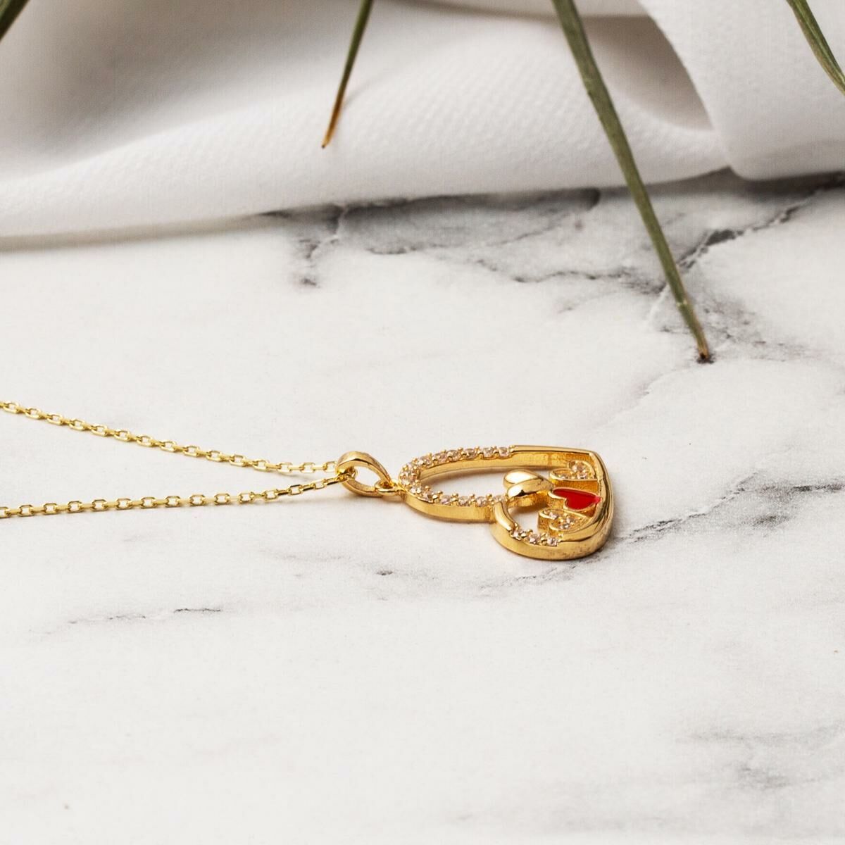 Renkli Kalpler 14 Ayar Altın Kolye