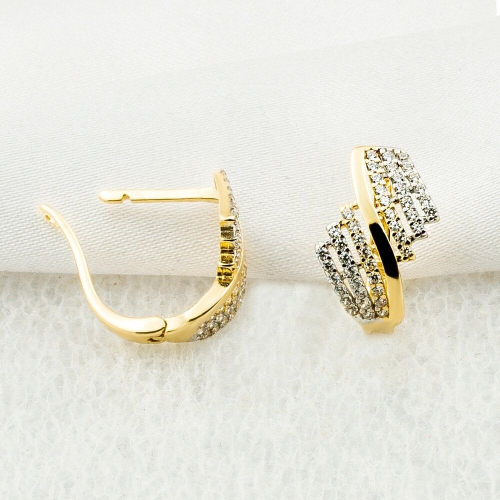 Taşlı Suyolu 14 Ayar Altın Küpe