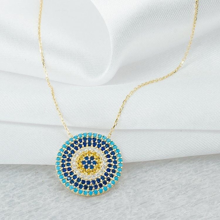 Mavi Taşlı 14 Ayar Altın Kolye