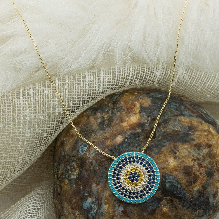 Mavi Taşlı 14 Ayar Altın Kolye