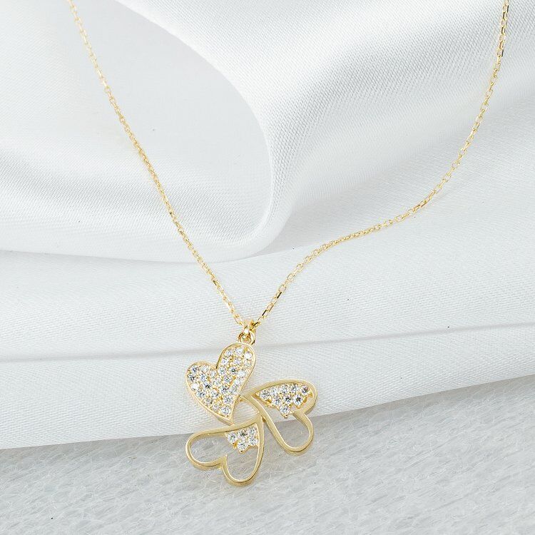 Taşlı Kalpli 14 Ayar Altın Kolye