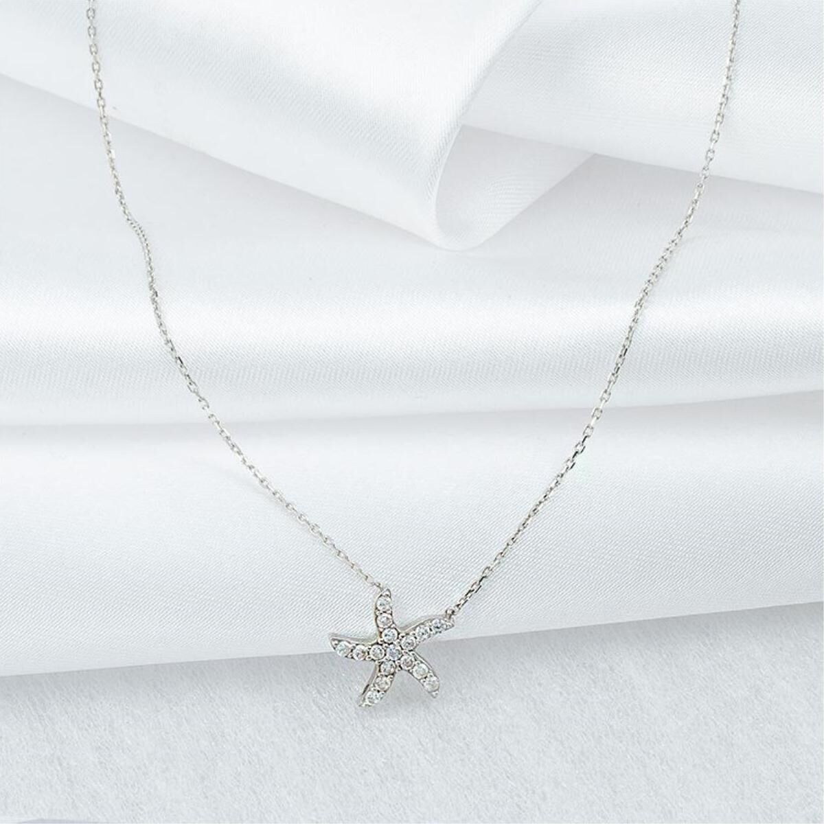 Deniz Yıldızı 14 Ayar Beyaz Altın Kolye