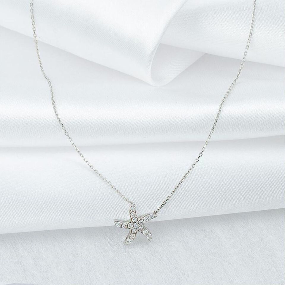 Deniz Yıldızı 14 Ayar Beyaz Altın Kolye