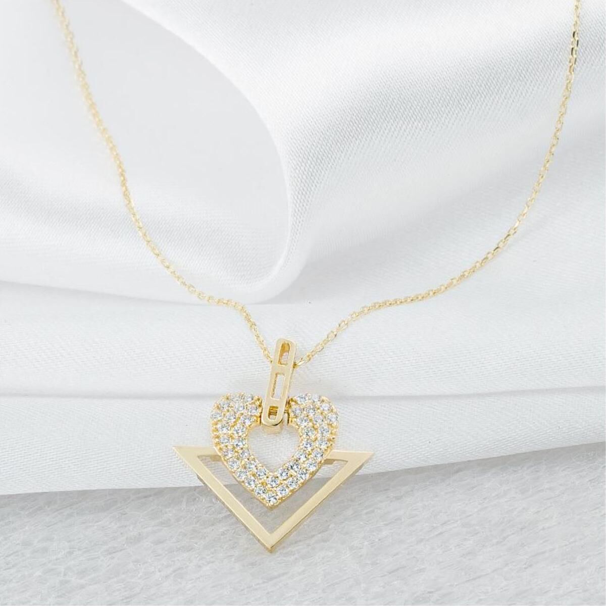 Kalp & Üçgen 14 Ayar Altın Kolye