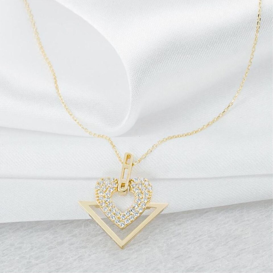 Kalp & Üçgen 14 Ayar Altın Kolye