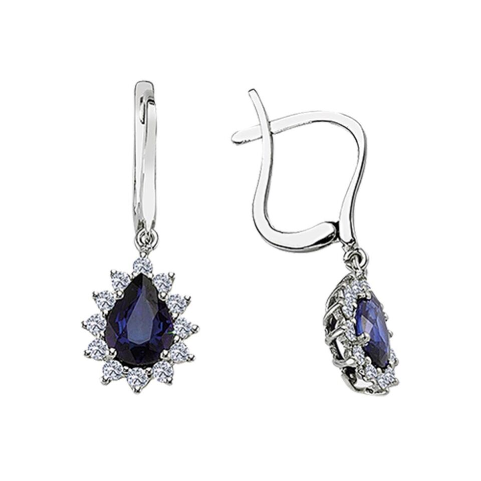 Pırlantalı Safir Altın Küpe