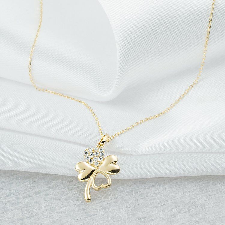 Taşlı Yonca 14 Ayar Altın Kolye