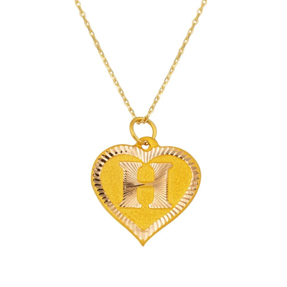 14 Ayar H Harfi Kalpli Altın Kolye