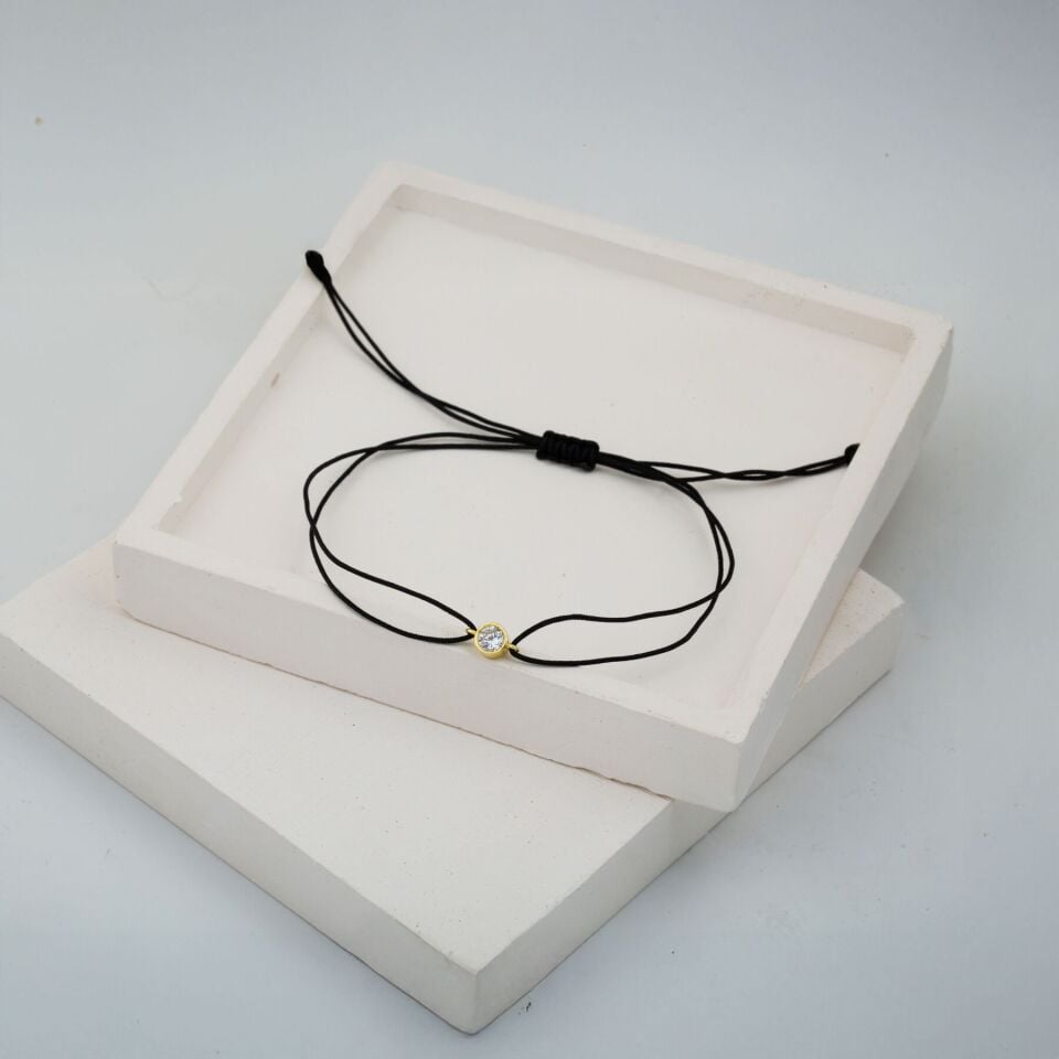 Tek Taşlı İpli Altın Bileklik