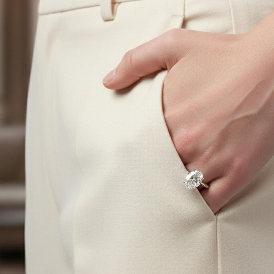 1 Karat Oval Mozanit Tektaş Yüzük - 14 Ayar Altın