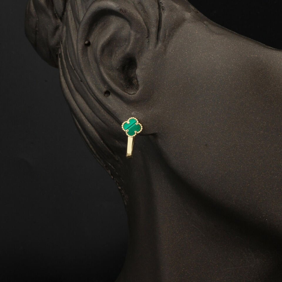 Yonca Yeşil Taşlı Altın Takı Seti 14 Ayar