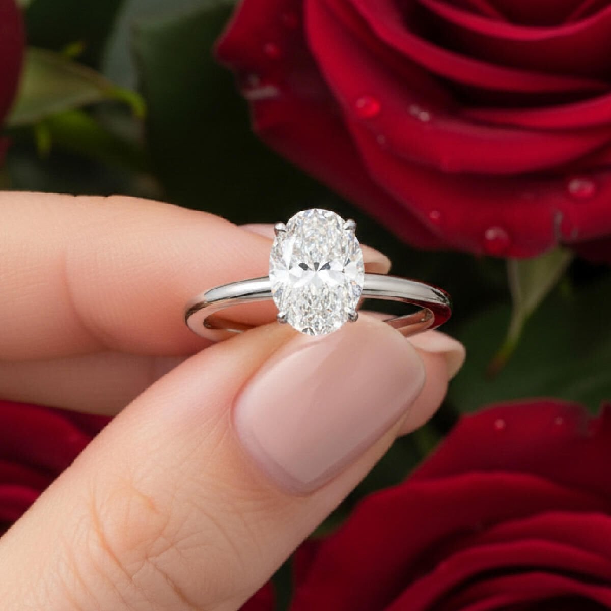 1 Karat Oval Mozanit Tektaş Yüzük - 14 Ayar Altın