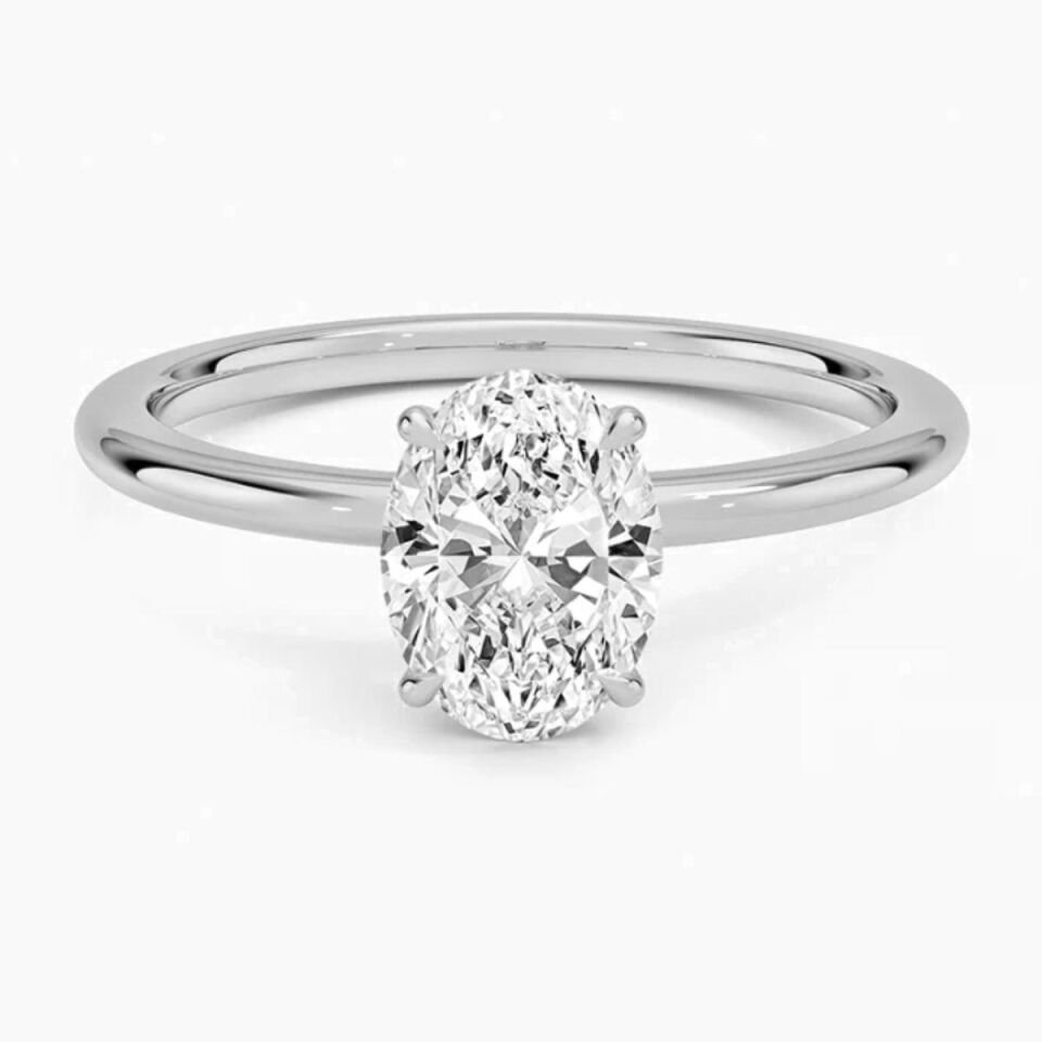 1 Karat Oval Mozanit Tektaş Yüzük - 14 Ayar Altın