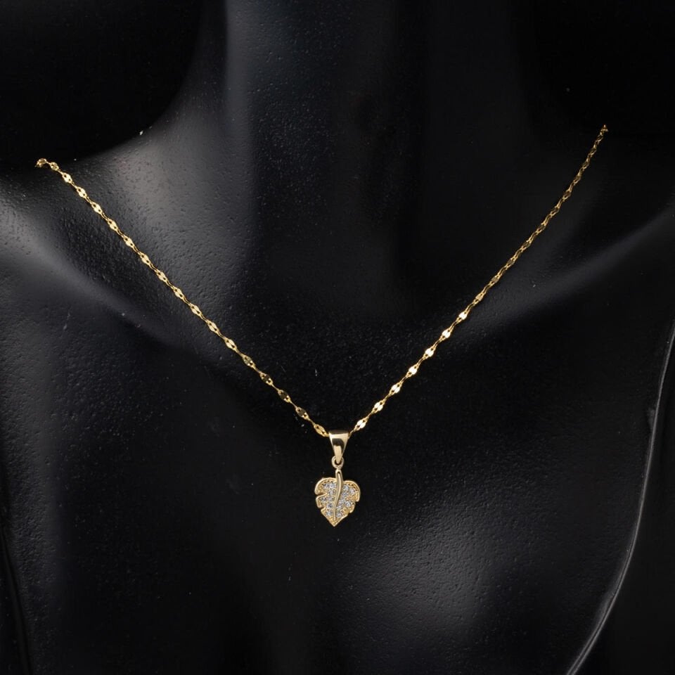 Yapraklı Minimal 14 Ayar Altın Takı Seti