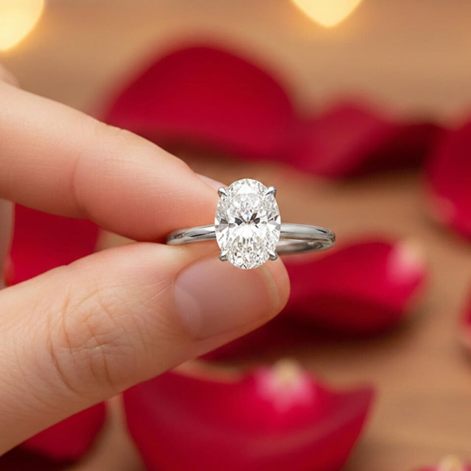 2,00 ct. Oval Mozanit Tektaş Beyaz Altın Yüzük