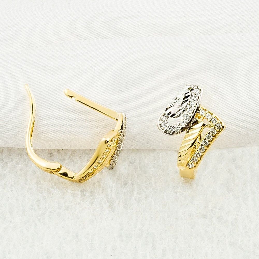 Çift Renkli Taşlı 14 Ayar Altın Küpe