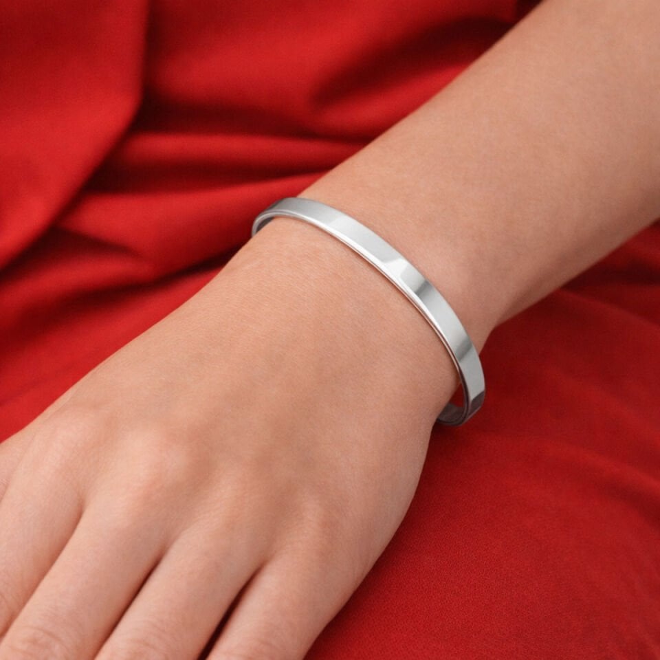 Desensiz Düz Beyaz Altın Kelepçe Bilezik