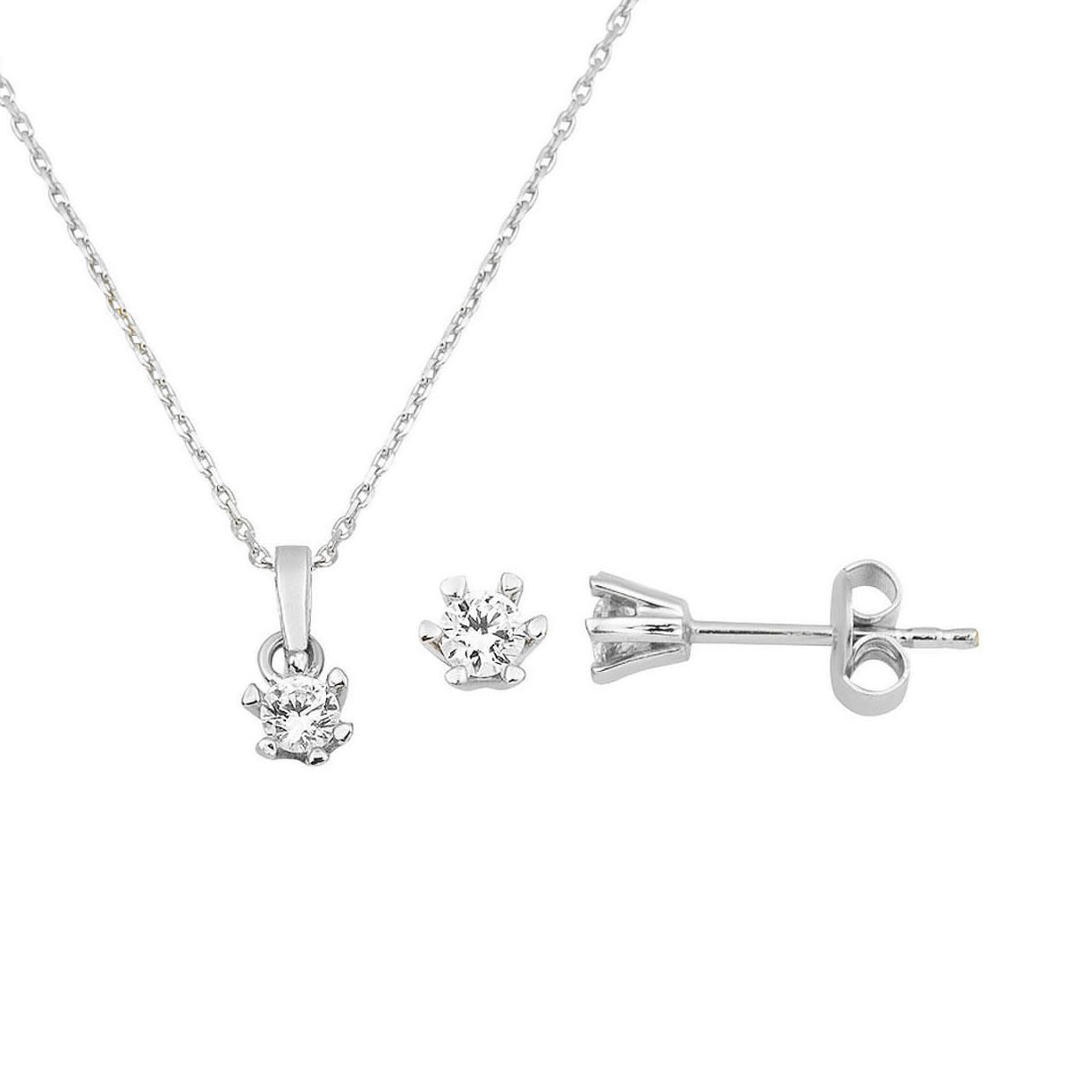 Altı Tırnaklı Tektaş 14 Ayar Beyaz Altın 2'li Set