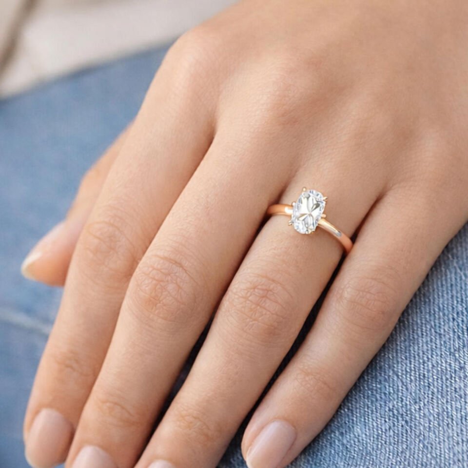 0,50 Karat Rose Altın Mozanit Tektaş Yüzük