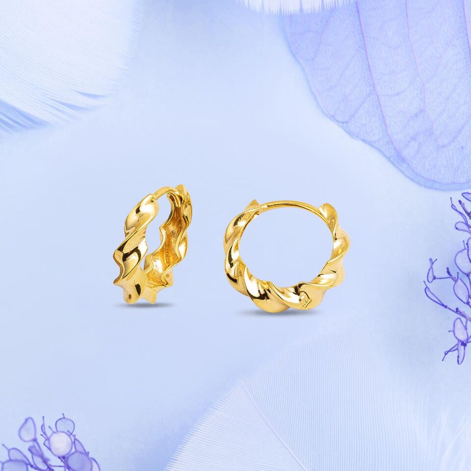 Burgu Halka Taşsız Altın Küpe