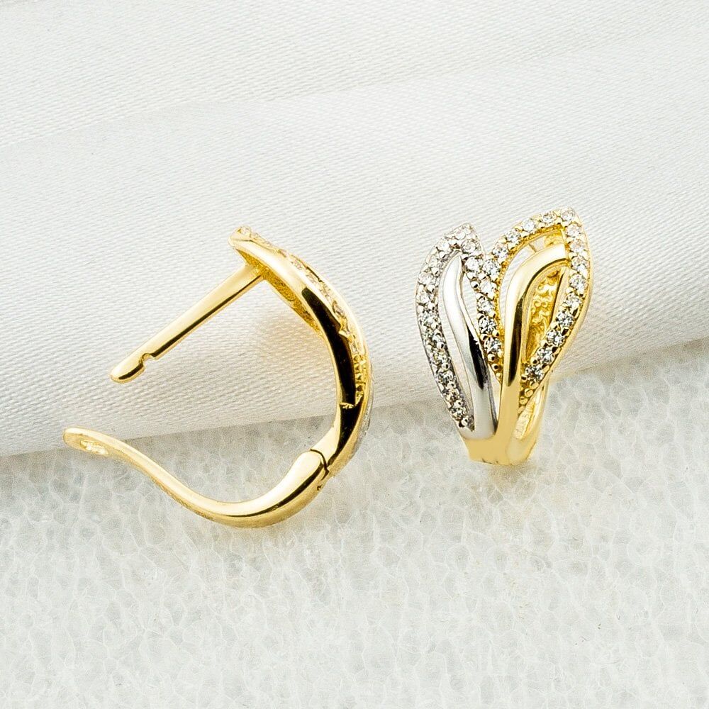 Yapraklı Taşlı 14 Ayar Altın Küpe