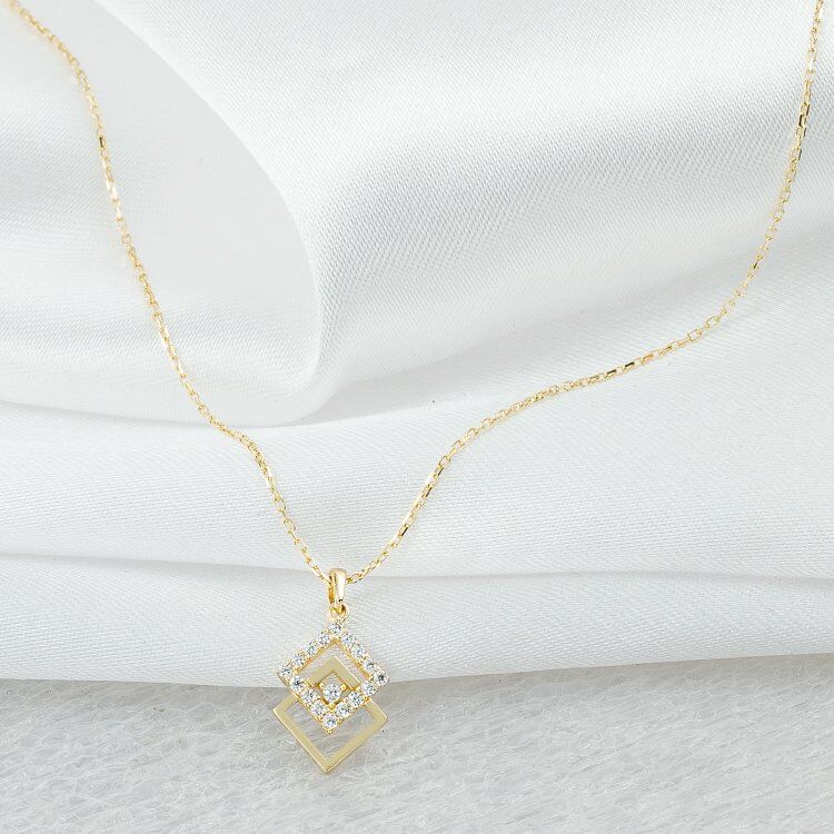 Taşlı Markiz 14 Ayar Altın Kolye