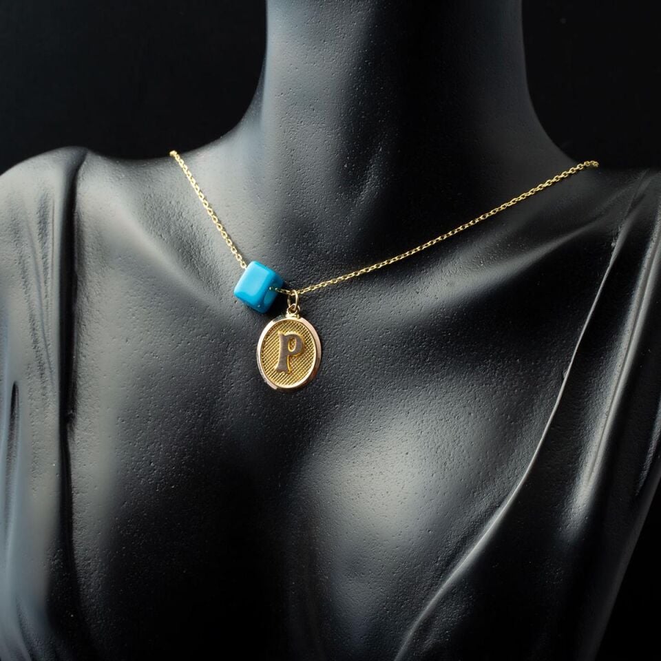 P Harfi Oval Altın Kolye